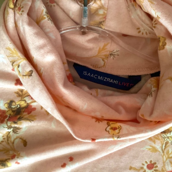 Isaak Mizrahi pink floral long sleeve  turtleneck lightweight spring top size M - Picture 2 of 5